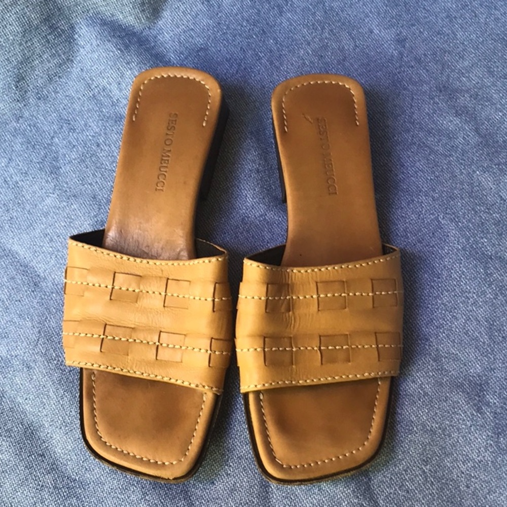 Tan SESTO MEUCCI Leather Slide Sandals